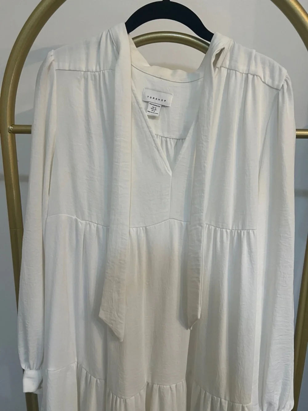 Topshop Maternity White Tiered V-Neck Maxi Dress with Tie - Picture 3 of 8